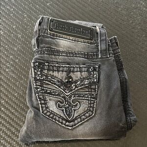 Rock Revival Charcoal Denim with Embellished Pockets